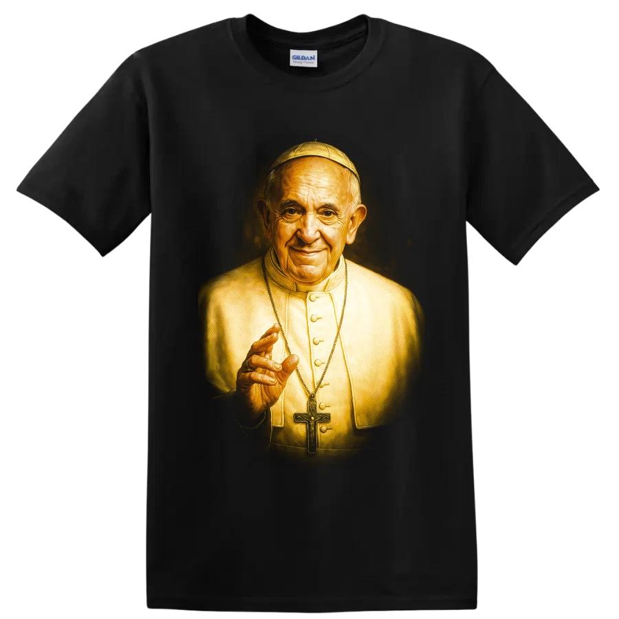 Pope Francis Portrait T Shirt Catholic Leader Faith Prayer Golden Tee