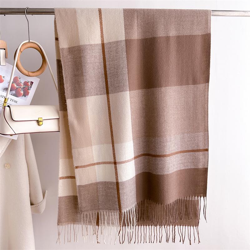 Корейский вариант клетчатого шарфа, зимний шарф для студентов мужского и женского пола, утолщенная теплая внешняя шаль с кисточками, корейский имитация кашемирового шарфа