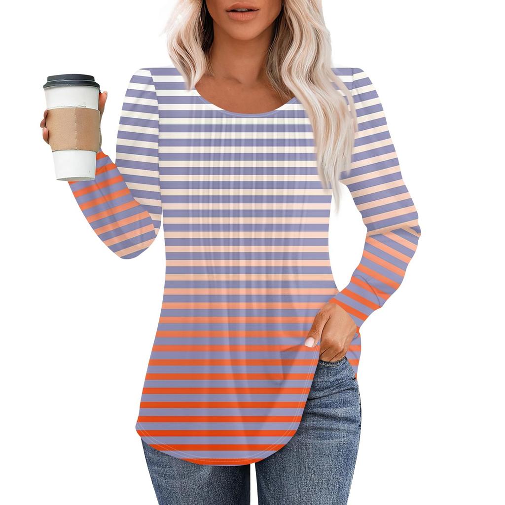 Рубашки с длинным рукавом для женщин, топы, нарядные повседневные блузки, плиссированные топы-туники с круглым вырезом