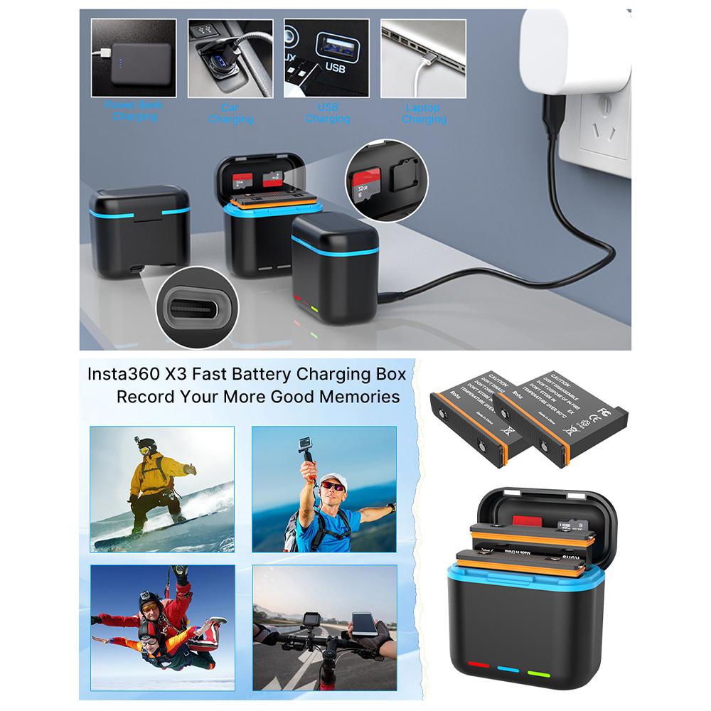 For Insta360 X3 Dual Battery Charger Action Camera Portable Fast Charging Case