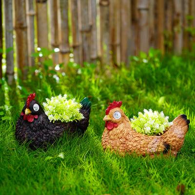 Имитация курицы, сочные цветочные горшки, садовый газон, ландшафтный дизайн, уличные солнечные лампы, смоляные украшения