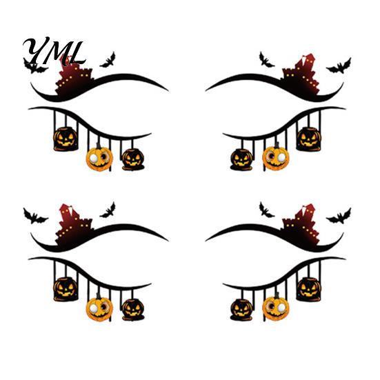 Skin Friendly Eye Makeup 2 Pairs Halloween Tattoo Stickers, Waterproof Temporary Face Decals with for Parties Pumpkin Bat Spider Web, Easy Apply