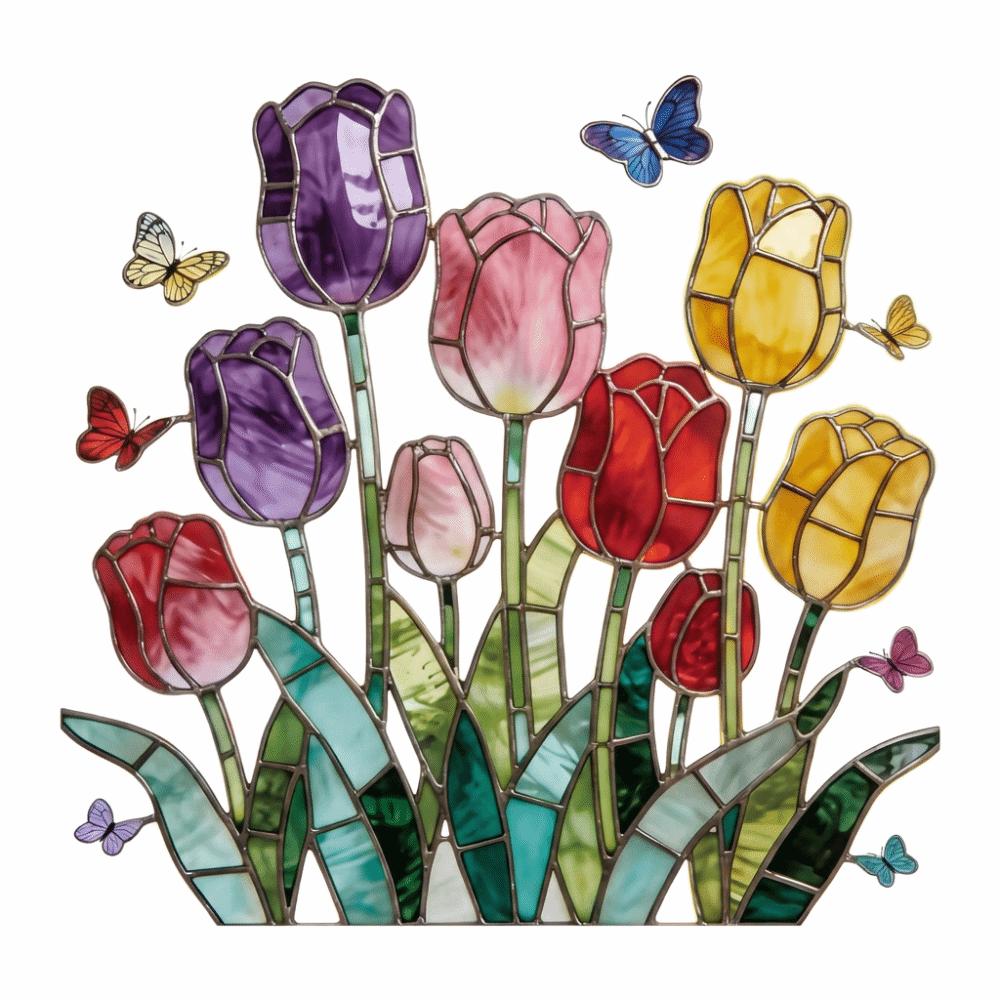 Removable Tulip Window Decals Waterproof Tulip Butterfly Wallpaper Tulip Glass Stickers Doors