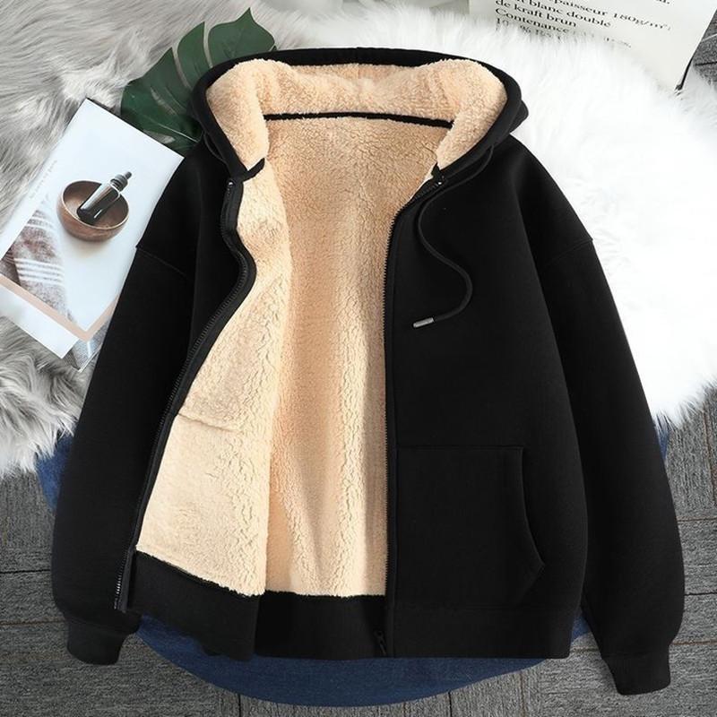 Осенне-зимняя модная однотонная толстовка из овечьей шерсти с капюшоном, женская повседневная свободная удобная теплая высококачественная куртка