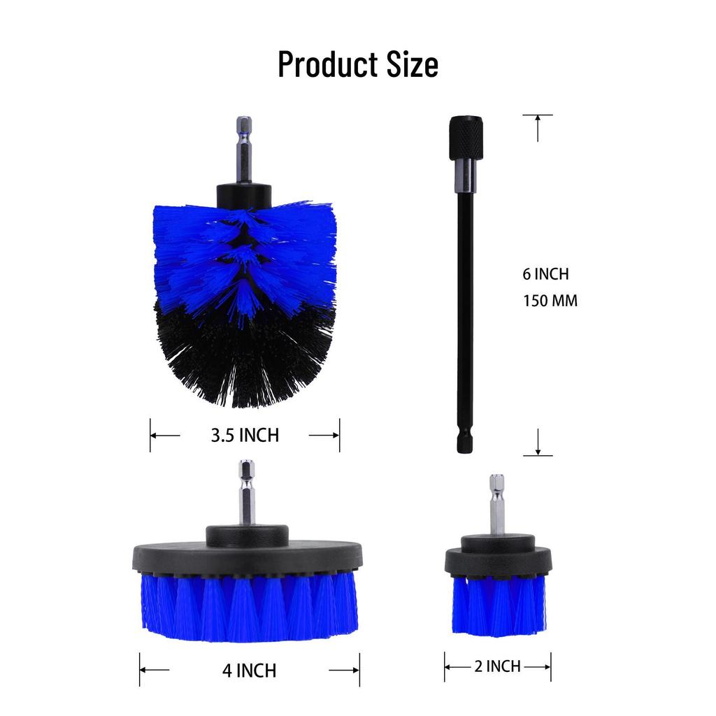 Набор щеток для дрели: Средство для чистки плитки и стекла для кухни, ванной комнаты, автомобильных дисков - Включает синий шарик и плоские щетки