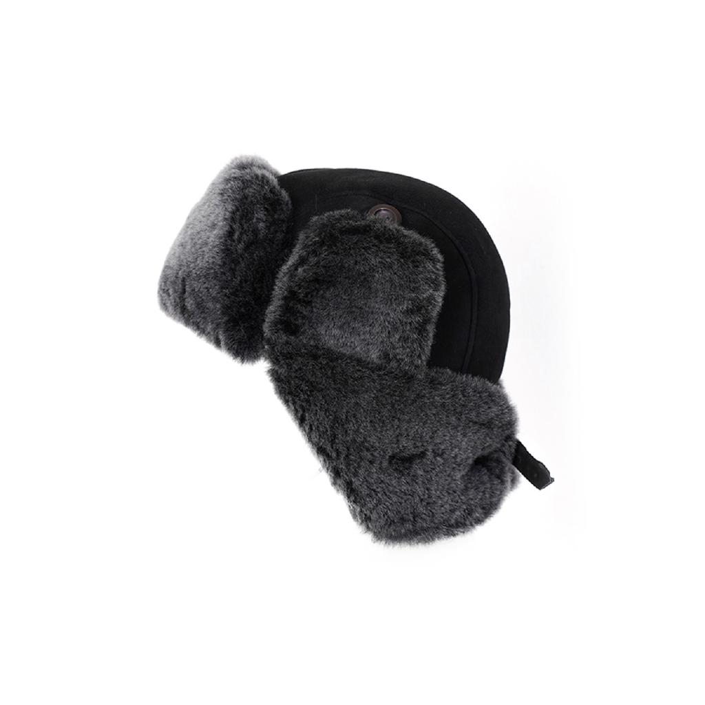 Черная шапка пилота унисекс с кожаным мехом