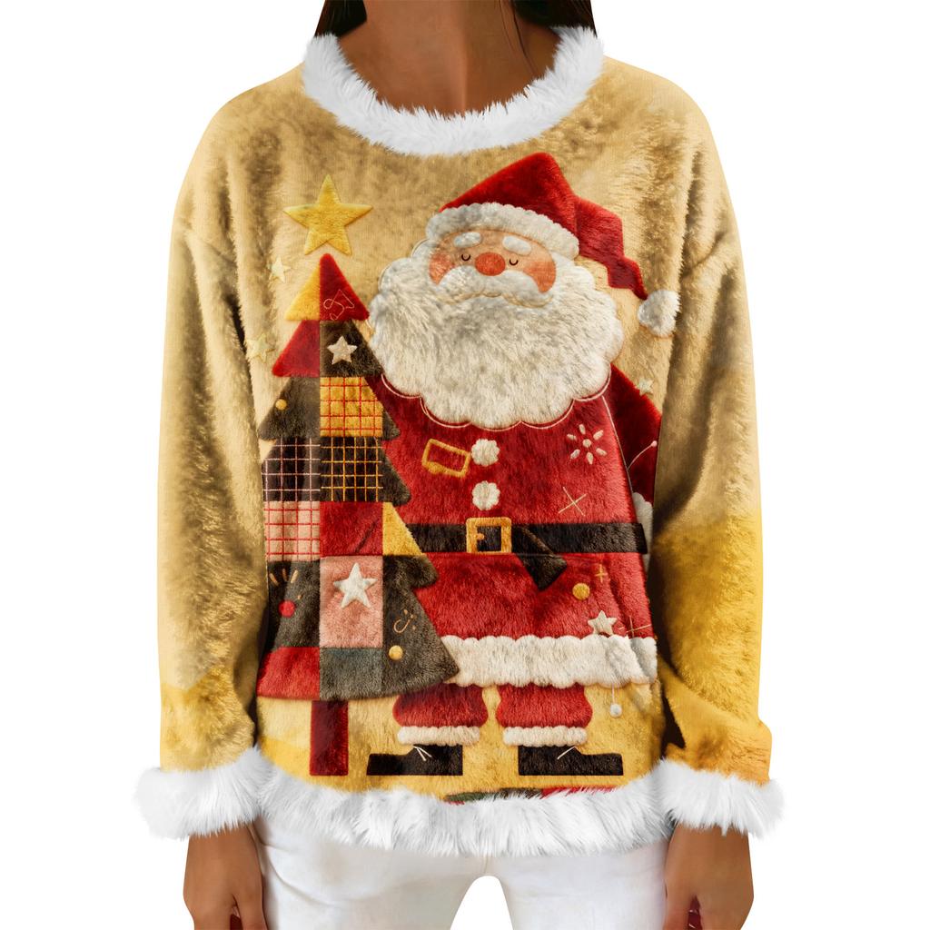 Women's Casual Fleece Sweatshirt  Long-Sleeve Round  Neck Casual Comfortable Loose-Fit Lightweight Women's Flannel Sweatshirt