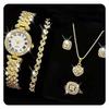 Модные женские кварцевые наручные часы с бриллиантами и римскими цифрами и набор браслетов