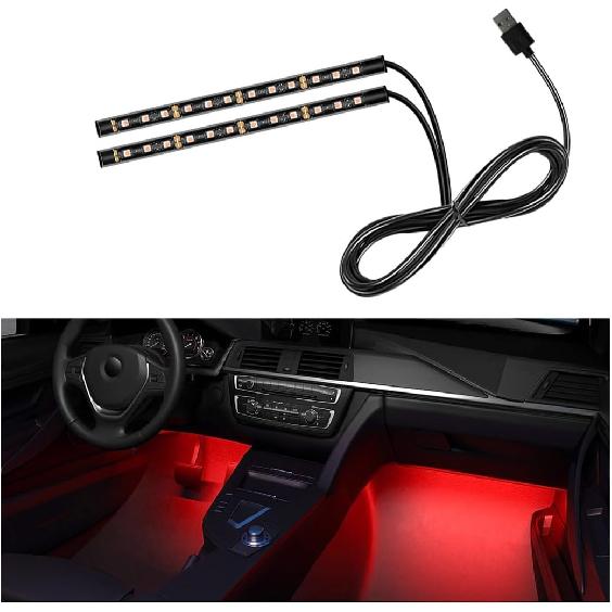 Car Strip Light, 24 s RGB Neon Interior Atmosphere Lights, 12V Under Dash Ambient Night Light, USB Port Auto Interior Decorative Lamp, Universal Car