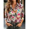 Women's Casual Long-Sleeve Shirt with Dark Base and Colorful Exotic Fruit Floral Print, Romantic and Lush, Versatile Top