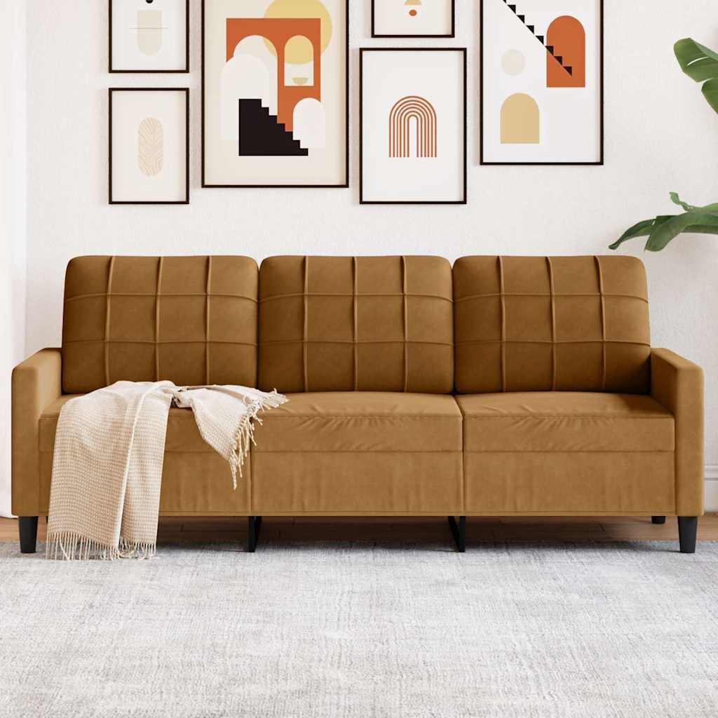 3 Seater Sofa Brown 180 cm Velvet