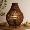 Rattan Table Lamp With UK Plug Dark Brown