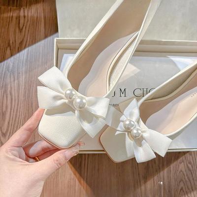 Женские босоножки на высоком каблуке с бантом, летние элегантные туфли на массивном каблуке с квадратным носком, тренд 2025, бренд