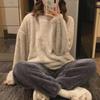 Женский зимний фланелевый плюшевый пижамный комплект с длинными рукавами