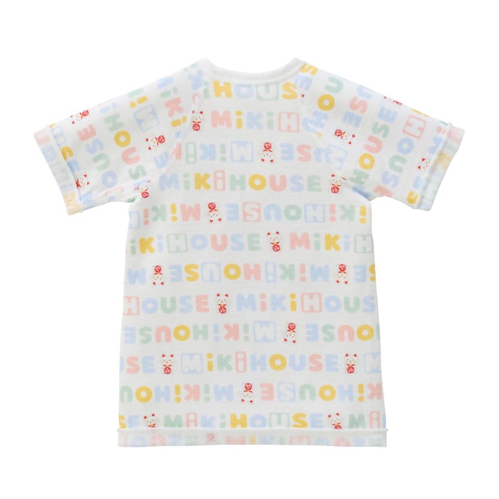 MIKI HOUSE Baby Short Undershirt, All-Over Print, 100% Cotton, Made in Japan, for Boys and Girls, Newborn, 60-70cm, Sax, 40-2121-145