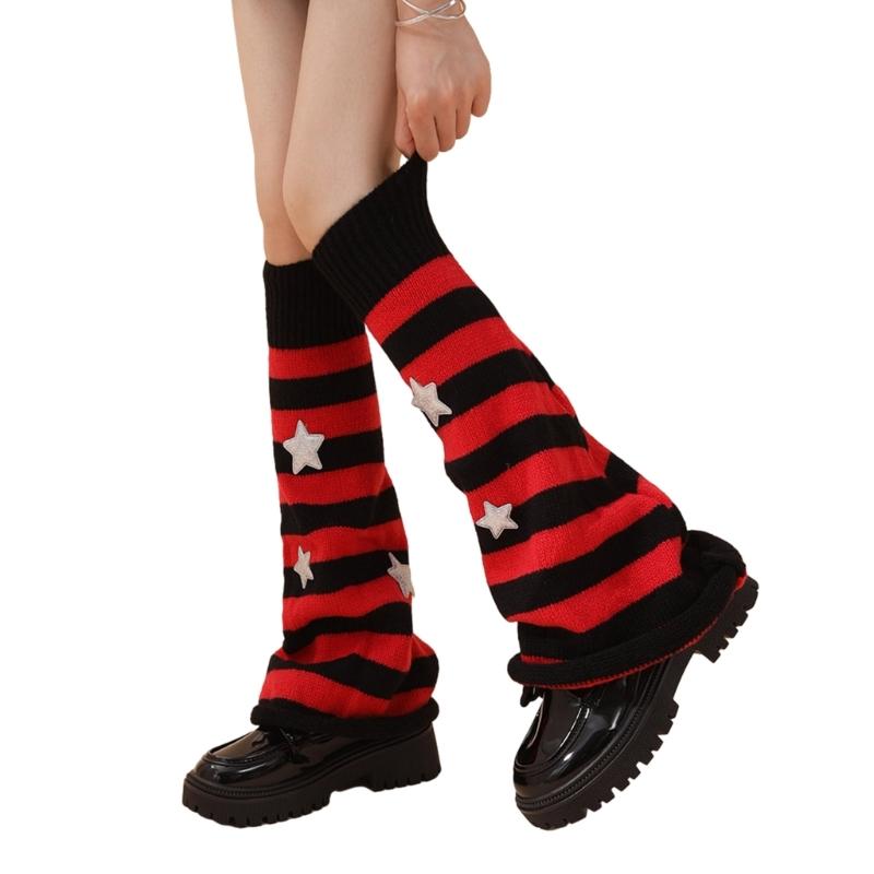 Гетры для женщин и девочек, японский стиль, гетры в стиле Лолиты, вязаные длинные носки со звездами, готические чулки в стиле Харадзюку