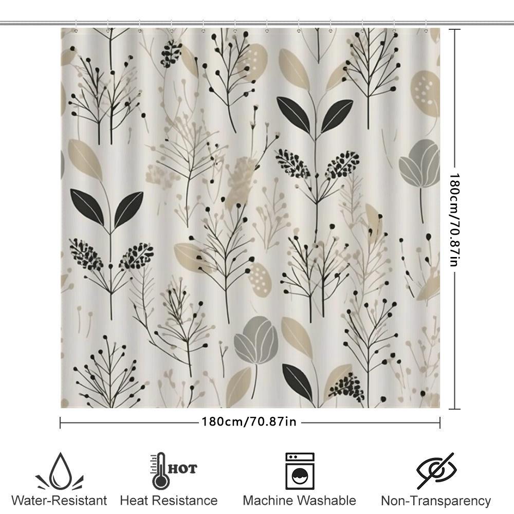Modern Bathroom Shower Curtain Set Elegant Plant Pattern Decorative Shower Curtains for Home Bathrooms – White Black Beige Col