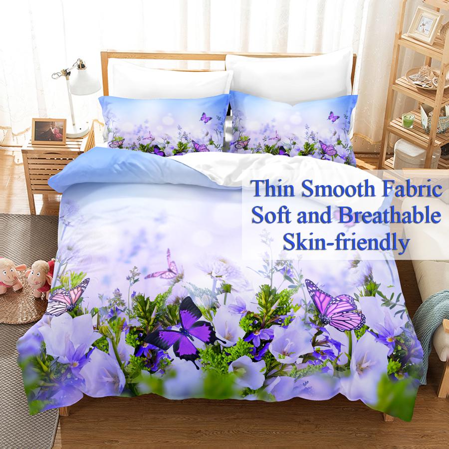Пододеяльник с синим цветком размера Queen с наволочкой на молнии 3D комплект постельного белья с цветочным рисунком 3 шт. 2 шт. Полный комплект постельного белья King Twin Single Double Bed Thin