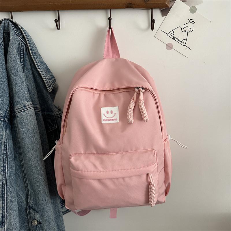Smiling Pattern Face Solid Color Backpack Oxford Schoolbag For Daily Fashion Use