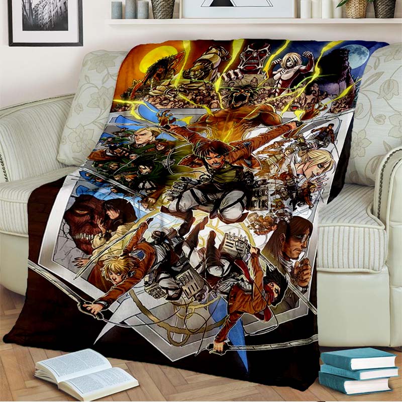 3D Cartoon Attack On Titan Blanket Flannel Blanket Throw Blanket Eren Jaeger Blanket Children's Blanket for Living Room Bed Gift