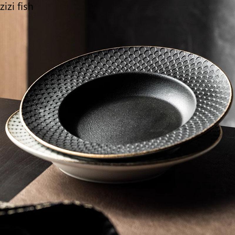 Креативная текстура Керамическая глубокая тарелка Ресторанная толстая суповая тарелка Салатная тарелка Тарелки для пасты Молекулярная пищевая специальная посуда