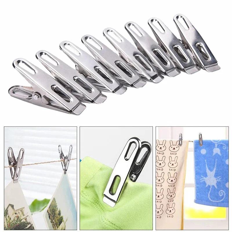 10/20Pcs Stainless Steel Clothes Pegs Washing Clips Household Clothing Sealing Clip Windproof Clips Hang Pins Metal Clips Clamps