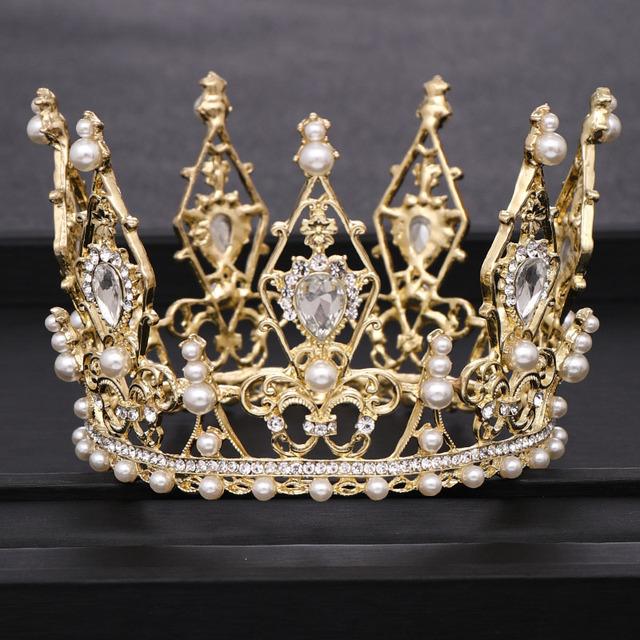 Модный золотой круглый головной убор в стиле барокко со стразами и кристаллами, свадебные аксессуары для волос, королевская корона, свадебная тиара, ювелирные изделия, аксессуары