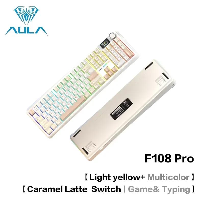 AULA F108Pro/F108 Wireless Mechanical Keyboard 108Key Full Size RGB Hot Swap Macro Esport Gaming Office Dual Use PC Peripheral
