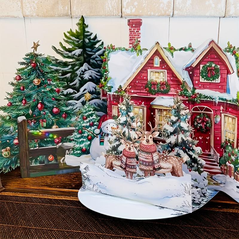 1PC Pop-Up Christmas Card with Snowy Winter House and Gingerbread Design Envelope Included Festive Greeting for Family Friends
