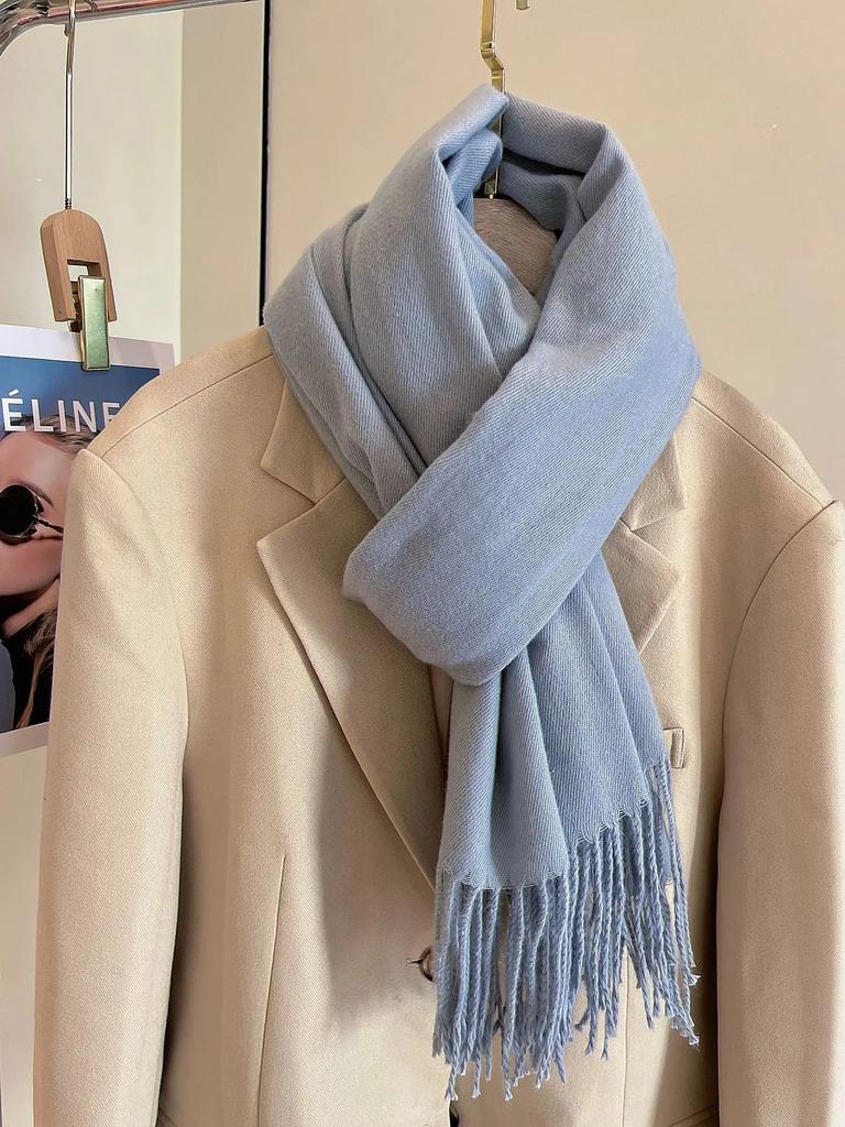 Versatile Fringed Solid Color Wool-Like Scarf For Women 2023 New Autumn Winter Prom Red Scarf Wholesale Warm Shawl