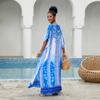 2023 Blue Kaftan Beach Cover Up Summer Women Beachwear Long Tunic Oversize Bikini Cover-ups Robe De Plage Sarong Q774