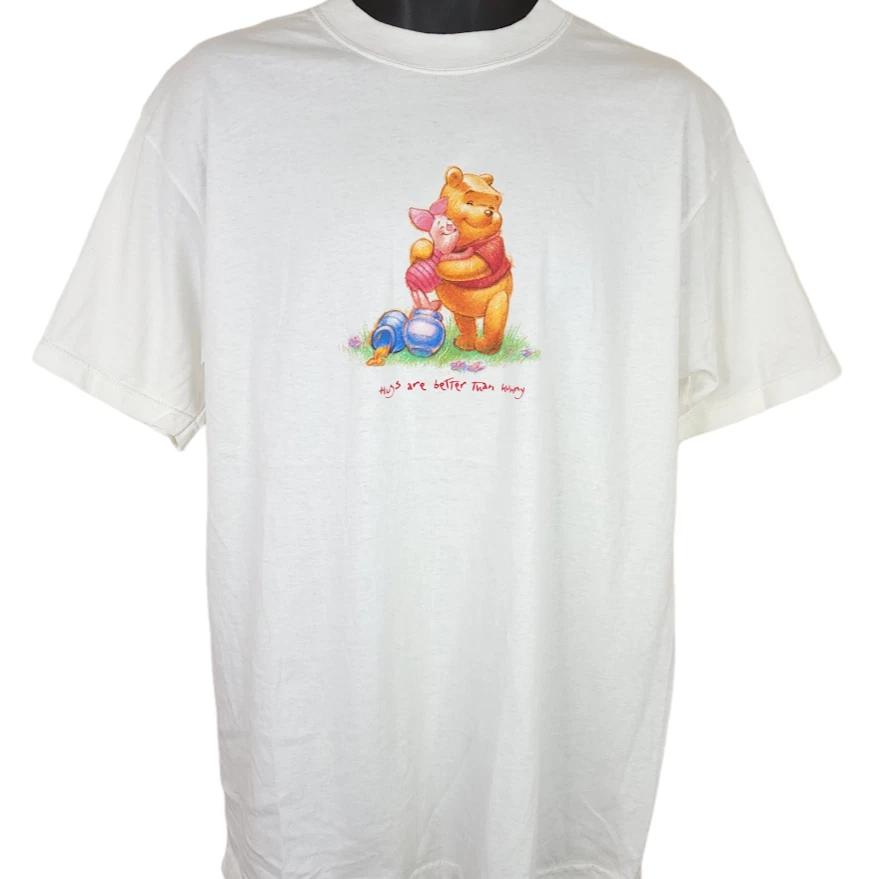 Vintage Winnie The Pooh Piglet 100% Cotton T-shirt Mens Tees Top Mens Size Small 90s Hugs Are Better USA