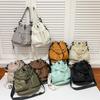 Korean Style Drawstring Fitness Bag Solid Color Bucket Bag Swimming Nylon Crossbody Bag  Women