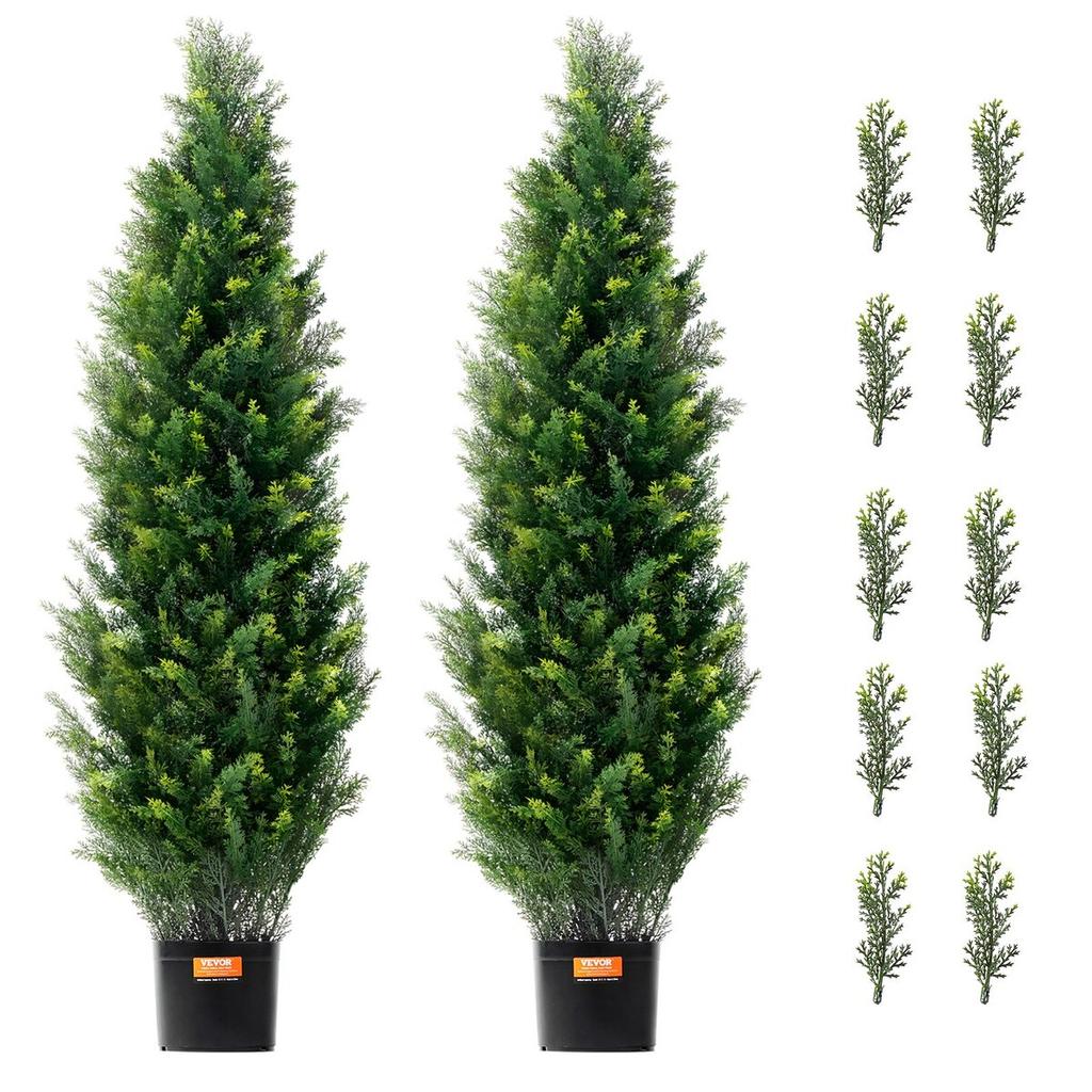 2 Pack 4' Artificial Cedar Topiary Tree Faux Plant UV Decor In/Outdoor