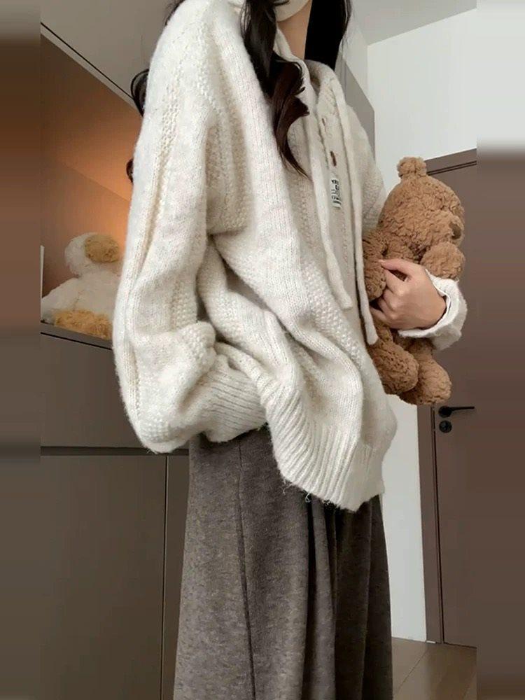 Мягкий вязаный пуловер с капюшоном для женщин – Уютная и свободная верхняя одежда для осени, зимы и весны.