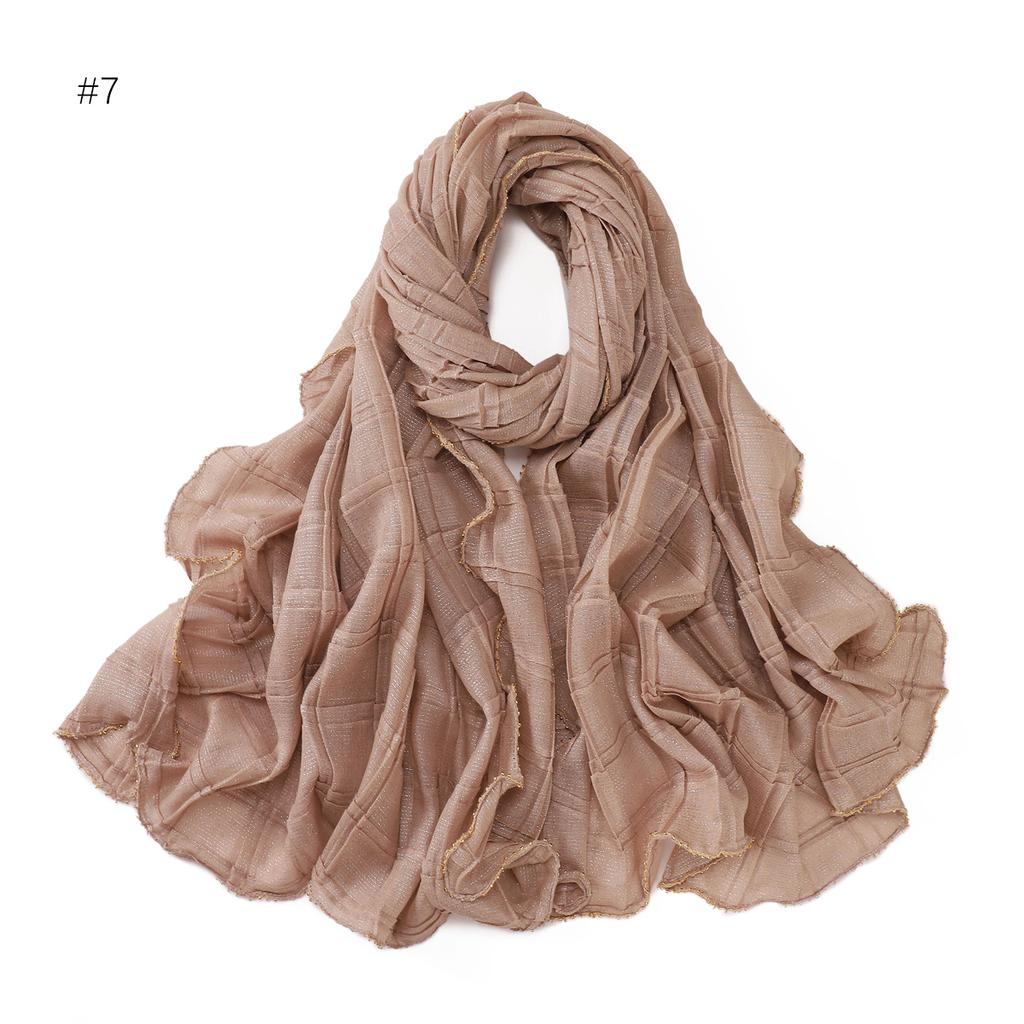 Good Quality Luxury Silver Thread Crepe Plaid Shawl Scarf Polyester Gilt Shiny Headscarf Head Covering Women Hijab