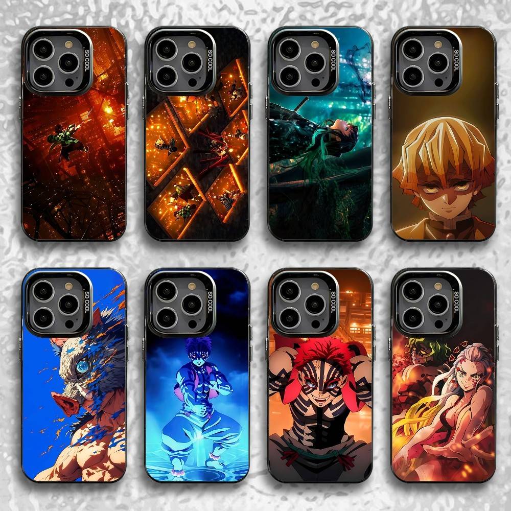 D-Demon S-Slayer Infinity Castle Case For iPhone 16,15,14,13,12,11,Pro,XS,Max,Plus,Mini,SE Black Candy Matte Shockproof Cover