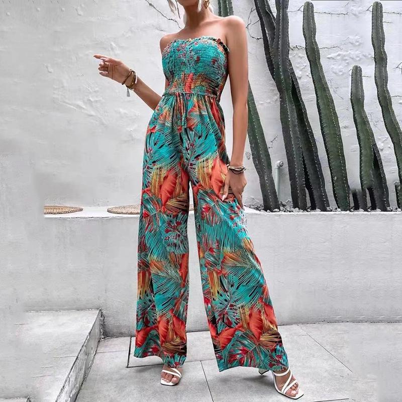 2024 Модный облегающий принт без бретелек Повседневный комбинезон Женский летний комбинезон с открытой спиной для пляжного отдыха Женский комбинезон Комбинезоны с высокой талией Сексуальные женские боди 24355