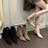 Coarse Heel V-mouth Western Cowboy Boots Women's Boots 2025 New Spring and Autumn Versatile Pointed Retro Spring and Autumn Short Boots