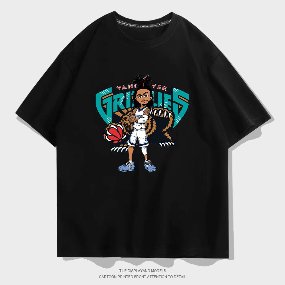 Grizzlies Morant cartoon short-sleeved T-shirt men's and women's trendy basketball sports loose half-sleeved training clothes