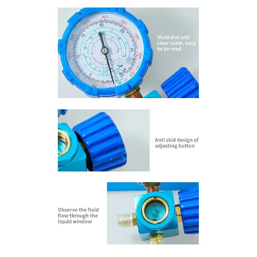 HOWHI Pure Copper Refrigerant Pressure Gauge R134a/R410/R22/R404A Air Conditioning and Fluoride Table Low/high Pressure