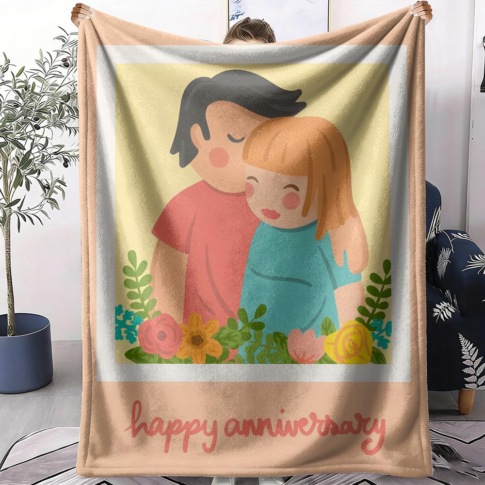 Happy Anniversary Throw Soft Flannel AC Blanket Lightweight Summer Nap Throw Cozy Blanket for Sofa Bed Travel Home