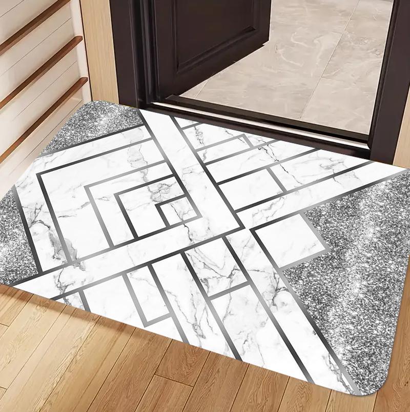 Black White Marble Carpet Mat Rug with Silver Glitter  Geometric Pattern Sleek Durable Home Decoration for Door Mat Entryway Rug