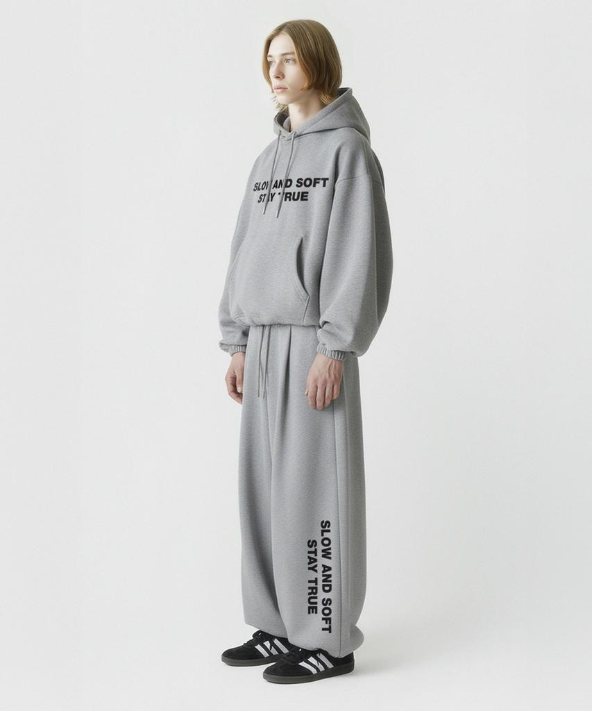 PRINOAR Slow And Soft String One-Pleat Wide Pants - Melange