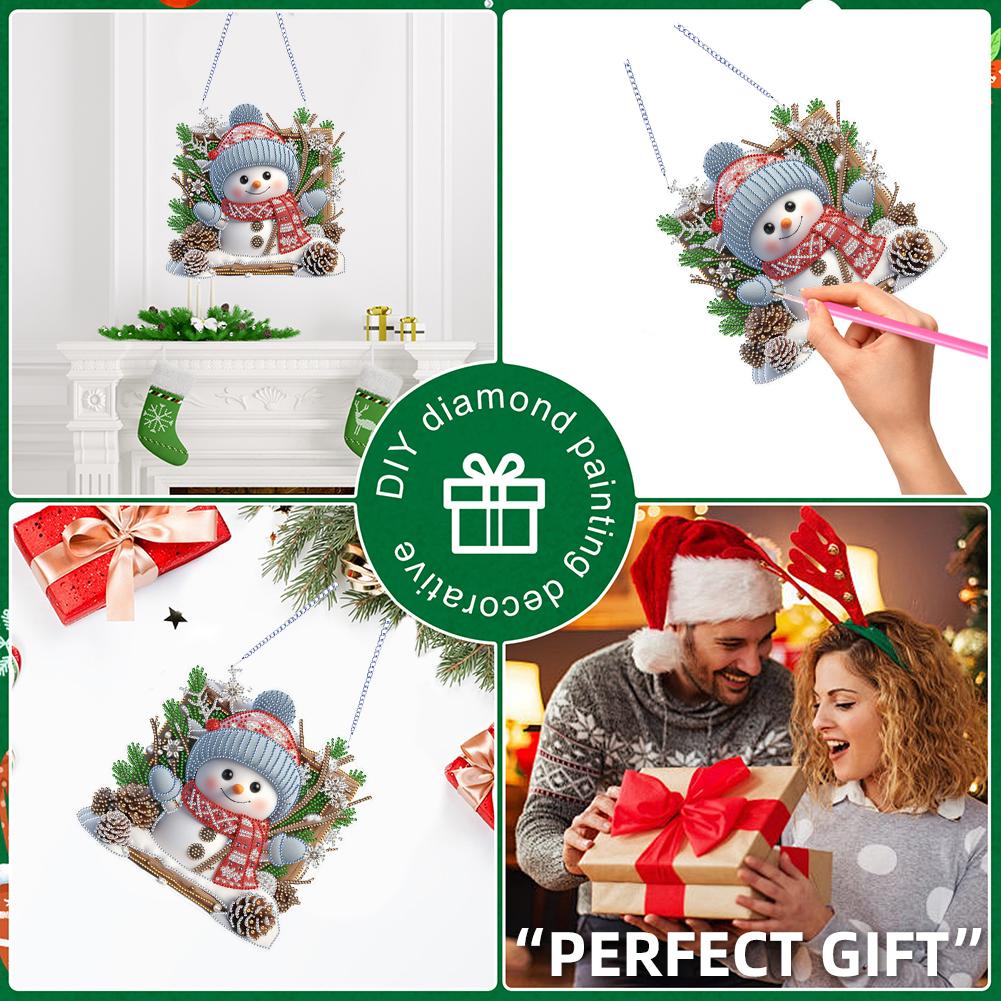Xmas Theme 2D Flat DIY Double Sided Hanging Diamond Art Kits Rhinestone Diamond Art Window Pendants DIY Home Decor Hanging Charm