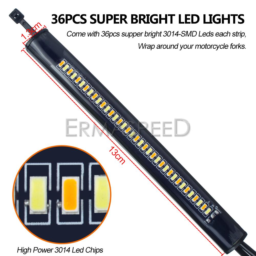 1/2 шт. гибкие плавные светодиодные указатели поворота для мотоцикла, полосы белого и янтарного цвета, передняя вилка для мотоцикла, водонепроницаемые ходовые огни
