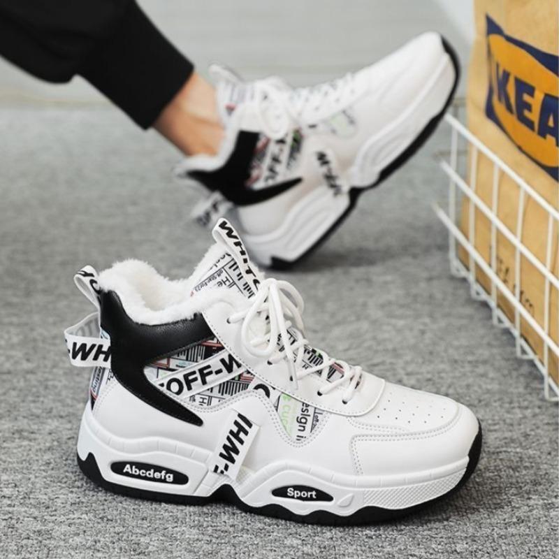 Зимняя мужская обувь Модные кроссовки с высоким верхом Плюшевые теплые хлопковые туфли Дизайнерские туфли на платформе Вулканизированная обувь Зимние новые мужские сноубутсы