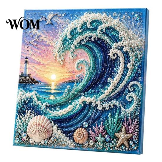 Relaxing Weekend Creative Project Ocean Faux Pearl Painting Kit, Marine Life 3D Art DIY Handmade Wall Supplies Sea Turtle Fish Picture Craft
