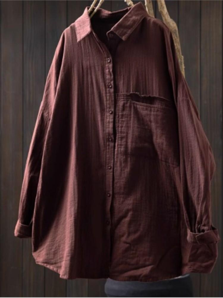 Johnature Женские винтажные рубашки, топы, отложной воротник, длинные рукава, блузки, весенние карманы на пуговицах, мягкие рубашки