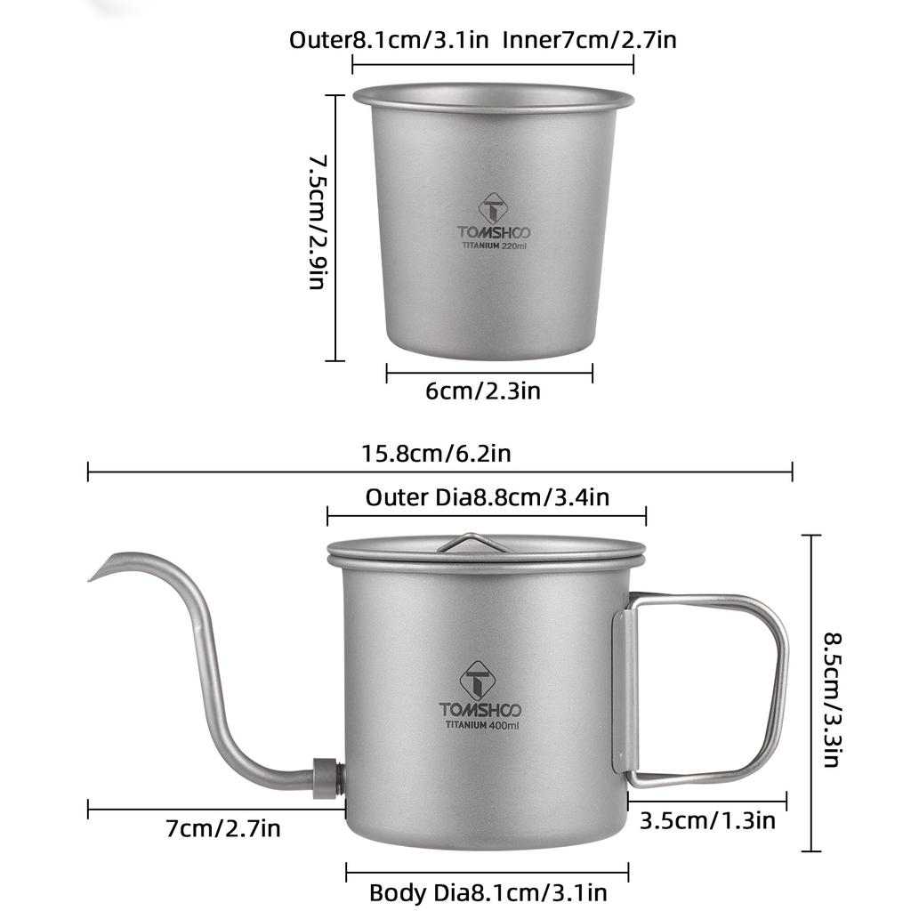 Portable Camping Coffee Pot 400ml with Detachable Spout Ti Metal Coffee Kettle Foldable Handle for